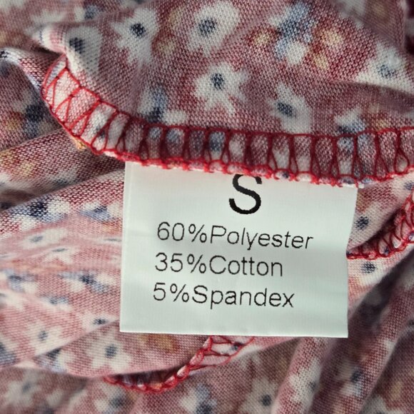 NWOT | Red Floral Print V-Neck Blouse Short Puff Sleeve Smocked Detail | Small - Picture 4 of 5